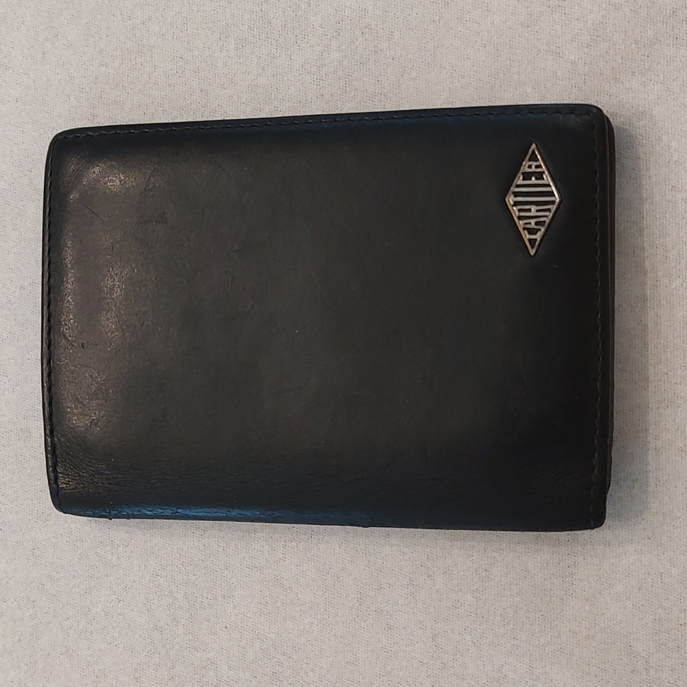 Mens Cartier Bifold card holder/card case black used **initials on interior**